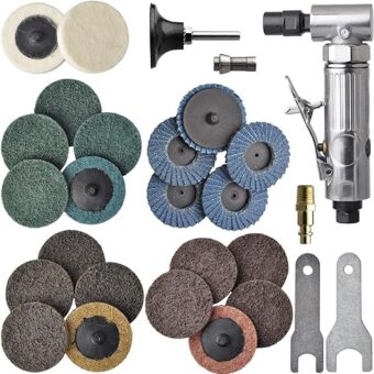 1/4 inch angle air die grinder with 22 pcs 2-inch roll lock sanding discs, polished color angle pneumatic die grinder, air die grinder kit