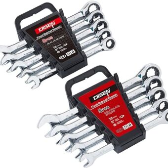 10Pcs Ratcheting Wrench Set SAE & Metric Ratchet Wrench Set with Rack Organizer, Premium CR-V Steel, 12 Point, 72 Teeth, Box End and Open End...