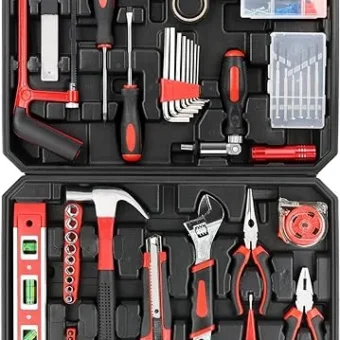 110 Pieces Hand Tool Kit for Daily Repairing, Heavy Duty Steel Home Repairing Tool Set, Household Tools with Plastic Storage Toolbox, Ideal for...