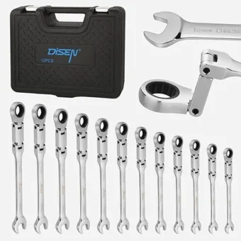 12pcs Ratchet Wrenches Set Flex-Head, Double Joints Long Metric Wrench Sets 8-19mm, Open End and Flexible Ratcheting Combination Wrench Set with a...