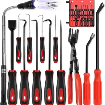 13 Precision Hook and Pick Tool Set，Incorporate Extendable Magnetic Flashlight，Fastener Remover Tool and Automotive Gasket Scraper Tool for Car...