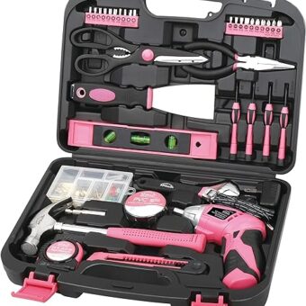 135 Piece Household Tool Kit Pink with Pivoting Dual-Angle 3.6 V Lithium-Ion Cordless Screwdriver - DT0773N1