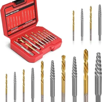 14 Pieces Screw Extractor Set, 35# Cr-Mo & 6542 HSS Steel Cobalt Left Hand Drill Bits Set for Removing Stripped Screws and Broken Bolts Ez Out...