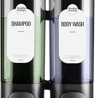 2-Chamber Shower Soap Dispenser Wall Mounted,Shampoo and Conditioner Dispenser Shower Soap Dispenser 2 Chamber No Drill,HUOTDY SUNTYS Body Wash...