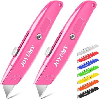 2 Pack Box Cutter Sharp Utility Knife, Box Cutter Retractable Razor Knife Set, SK-5 Heavy Duty Box Knife Ideal for Cartons, Cardboard, and Boxes...