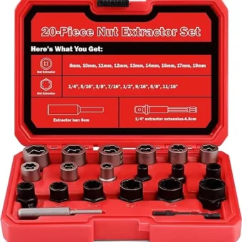 20-Pcs Bolt &Nuts Extractor Set, 3/8'' Drive Easy Out Bolt Extractor Set, Rounded Bolt Remover Heavy Duty, Broken Bolt Extractor Kit for Damaged,...