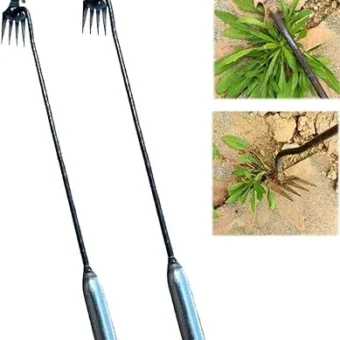 2023 New Weeding Artifact Uprooting Weeding Tool, Premium Manganese Steel Forged Weed Puller 4 Teeth Dual Purpose Weeder, Hand Weeder Tool for...