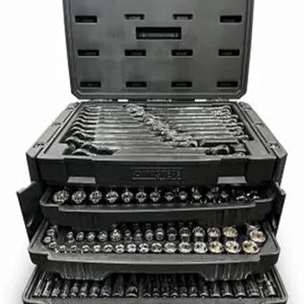 205 Piece General Household Home Repair Mechanics Tool Set Case, 1/2, 1/4, 3/8" Drivers with Socket, Wrench, Jabber Bits & Hex Keys