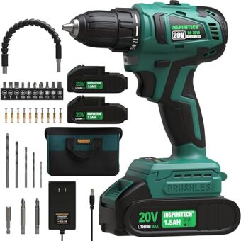 20V Cordless Drill, Brushless Power Drill Set with 2 Batteries and Charger,3/8-Inch Chuck Electric Drill Driver,22 Torque Setting,Drill/Driver Bits...