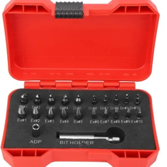 22PC Screw Extractor Set Left Hand Thread High-Speed Steel Durable Tool Kit for Stripped Screw & Bolt Removal