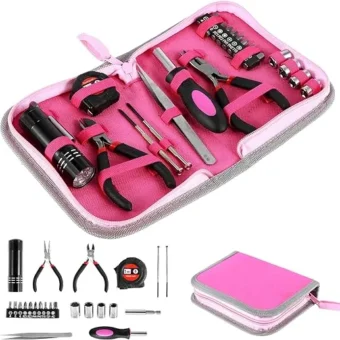 23Pcs Household Repair Tool Kit Multifunctional Pink Home Hand Tool Set with Storage Bag Portable Women Repair Tool Combination Set with for DIY...