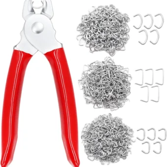 285pcs Hog Rings with Straight Hog Ring Pliers Kit 3/4" 1/2" 3/8 "Galvanized Hog Rings for Animal Pet Cages、Ropes、Bagging、DIY Craft、Furniture...