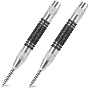 2Pcs Heavy Duty Automatic Center Punch, 5'' Premium Steel Spring Loaded Center Hole Punch, Adjustable Spring Impact Center Marker Scriber Tool for...