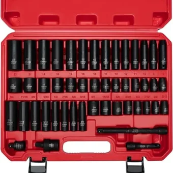 3/8" Drive Impact Socket Set, 48-Piece Standard SAE (5/16 to 3/4 inch) and Metric (8-22mm) Size, 3" and 6" Drive Extension Bar, Impact Universal...