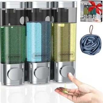 3 in 1 Shower Soap Dispenser, Shampoo and Conditioner Dispenser No Drill, No Leakage soap Dispenser Bathroom, Shower Shampoo Dispenser for Caravans...