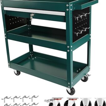 3 Tier Rolling Tool Cart, Tool Box Cart, Heavy Duty Industrial Storage Organizer with Drawer Mechanic Service Cart with Wheels (Green)