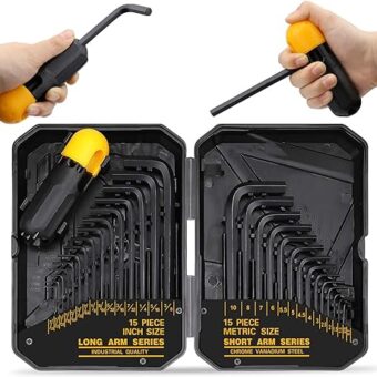 31-Piece Hex Key Set - Allen Wrench Set, SAE and Metric Allen Keys MM(0.7mm-10mm) SAE(0.028"-3/8) Heat-Treated, Torque Handle, High Leverage, Long...