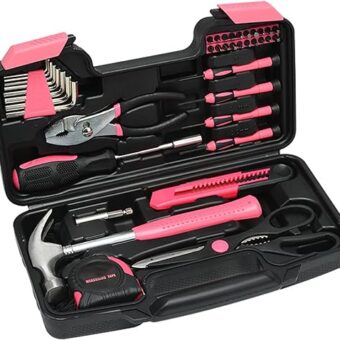 39Pcs Essential Household Tools Kit with Plastic Toolbox Hand Tool Set Portable and Lightweight Basic Home Tool Set Emergency Tool Kit with General...