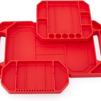 3pcs Large Non-Slip Flexible Tool Tray, Tool Mat, Tool Organizer, Tool Storage, Tool Holder, Grip Mats, No Magnets (Red)