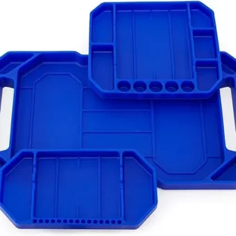 3pcs Large Non-Slip Flexible Tool Tray, Tool Mat, Tool Organizer, Tool Storage, Tool Holder, Grip Mats, No Magnets (Blue)