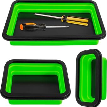 3Pcs Magnetic Foldable Parts Tray, Collapsible Bowl Set for Tools and Small Parts, Square Tray Organizer for Mechanic Craftsman to Oraganize Hold...