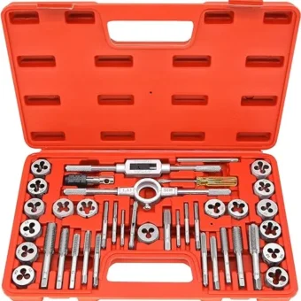 40PCS Tap and Die Set, Metric Size Standard M3 to M12, Threading Tool Set for Cutting External and Internal Threads with Adjustable Handles,...