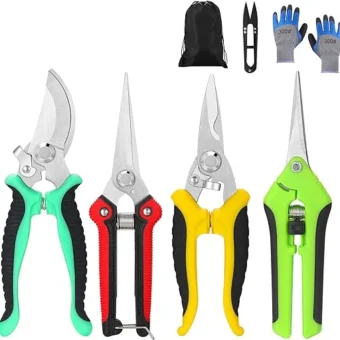 5 pack Garden Pruning Shears Stainless Steel Blades, Handheld Scissors Set with Gardening Gloves,Heavy Duty Garden Bypass Pruning Shears,Tree...