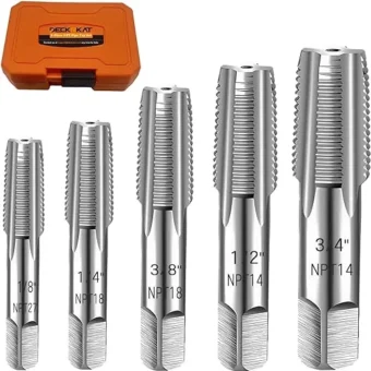 5-Piece NPT Pipe Tap Set, Precision Carbon Steel NPT Tap Set for Clean Accurate Threads, 3/4", 1/2", 3/8", 1/4", 1/8" NPT Tap, Perfect for Plumbers...