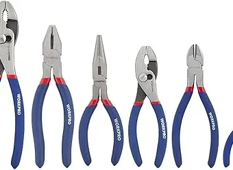 7-piece Workpro Pliers Set with Groove Joint, Long Nose, Slip Joint, Linesman, and Diagonal Pliers for DIY & Home Use