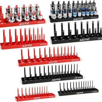 8 Piece Metric & SAE Socket Organizer Tray Set, 1/4-Inch, 3/8-Inch & 1/2-Inch Drive Standard & Deep Socket Holders for Toolboxes, Store 176 Sockets