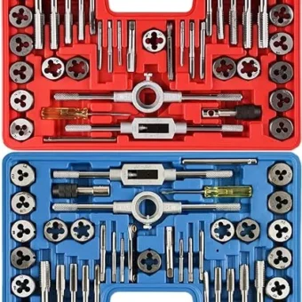 80pcs Tap and Die Set, SAE & Metric Tap Die Wrench Set, Metric Standard M3 to M12 Coarse Fine Rethreading Threads Bits for Cutting External and...