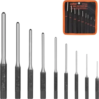 9 Pieces Roll Pin Punch Set, HORUSDY Removing Repair Tool with Holder for Automotive, Watch Repair,Jewelry and Craft