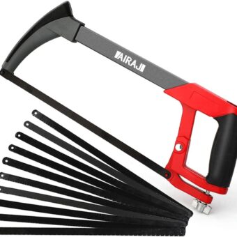 AIRAJ 12 inch Adjustable Hacksaw Frame Set,Tools High-Tension Hacksaw,with 10 Hacksaw Blades,Suitable for Gardeners,PVC Pipes,Metal Pipes,Wood Saws.