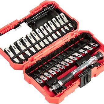 Amazon Basics 29-Piece Precision Hobby Knife Set, Black, Silver, Red