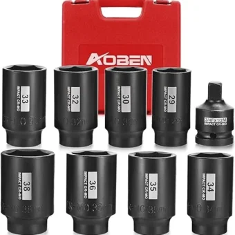 AOBEN 9 PCS 1/2" Drive Impact Socket Set, 1/2" Drive Axle Nut Socket Set with Cr-Mo Steel, 6 Point, Metric, 29mm-38mm, Includes 1/2" to 3/4" adapter