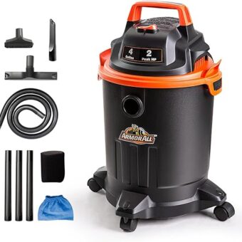 Armor All VO405P 0901 4 Gallon Wet/Dry Vac 2.0 Peak HP Shop Vacuum with Nozzles & Brush,Black/Orange