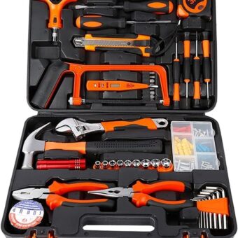 Auto Repair Tool Combination Package Mixed Tool Set, Hand Tool Kit with Plastic Toolbox Storage Case, Tool Set for Car Repair