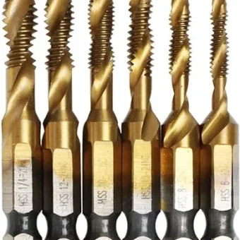 AUTOTOOLHOME 6 Pack Titanium Combination Drill Tap Bit Set Screw Tapping SAE 6-32NC 8-32NC 10-24NC 10-32NC 12-24NC 1/4-20NC