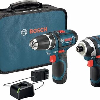 BOSCH CLPK22-120 12V Max Cordless 2-Tool 3/8 in. Drill/Driver and 1/4 in. Impact Driver Combo Kit with 2 Batteries, Charger and Case,Blue