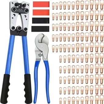 Cable Lug Crimping Tool with 170pcs Copper Wire Lugs and 210pcs Heat Shrinkable Tube, Wire Crimping Tool for AWG 10-1/0 Electrical Lug Crimper,...