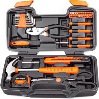 CARTMAN 39 Piece Tool Set General Household Hand Kit with Plastic Toolbox Storage Case Orange