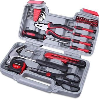 CARTMAN 39piece Tool Set General Household Kit with Plastic Toolbox Storage Case Cutting Plier Red