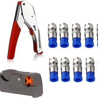 Coax Cable Crimper Tool Kit, rg6 rg59 Coaxial Compression Tool, Wire Stripper, 10pcs RG6 F Connectors