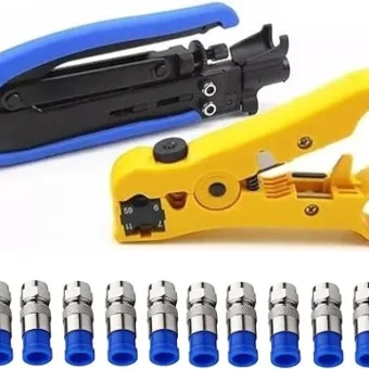 Coaxial Compression Tool Coax Cable Crimper Kit Adjustable rg6 rg59 rg11 75-5 75-7 Coaxial Cable Stripper with 10pcs F Compression Connectors - Blue