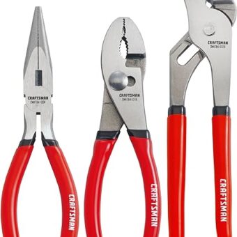 CRAFTSMAN Pliers Set, 3 Piece Set, 6 Inch Long Nose, 6 Inch Slip Joint, 8 Inch Groove Joint (CMHT84103R)