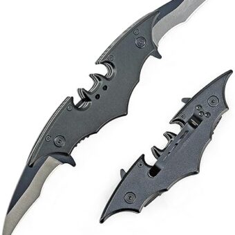 Dark Twin Blade Knife - Double Edge Folding Pocket with clip, 11" Stainless Steel Two Sharp Cut (Black)