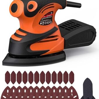 Detail Sander, 1.5A 15000 OPM Electric Sander with 24pcs Sandpapers, Efficient Dust Collection System & Detail Finger Attachment, Soft Grip Handle,...