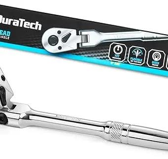 DURATECH 1/4" Drive Flex-Head Ratchet, 72-Tooth Ratchet Wrench, Quick-release, Reversible Switch, Full-Polished Chrome Plating, Alloy Steel