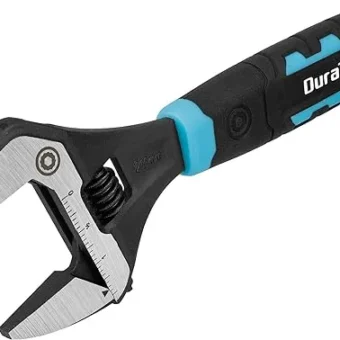 DURATECH 8-Inch Adjustable Wrench, Wide Jaw Opening Plumbing Wrench, CR-V Steel, SAE and Metric Scale Marked, Ergonomic Grip