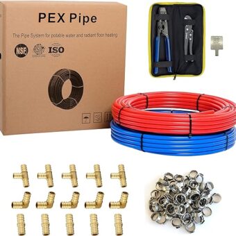 EFIELD 1/2 Inch 2 x100 ft Pex-b Pipe/Tubing(200 Ft), NSF Certified For Potable Water, Cold Hot Water,Fitting, Crimping Clamp Tool, Cinch Clamps,...